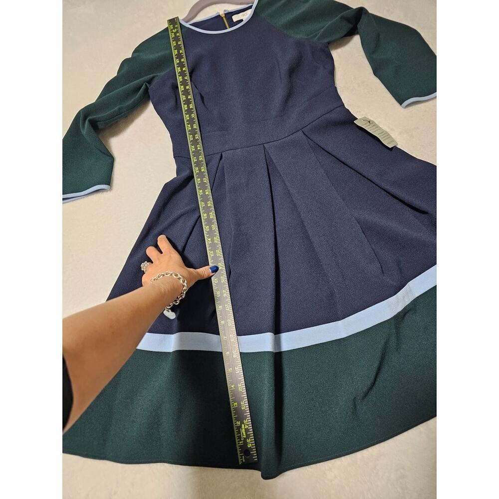 1901 NWT Sz4 Navy Blue Green block pleated fit n flare dress. Formal. Proper - Picture 6 of 16